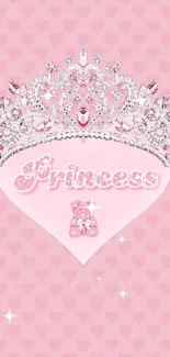 Pink princess tiara on heart background.