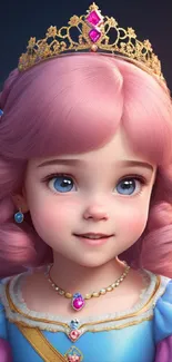 Young princess with pink hair and golden crown in digital art wallpaper.