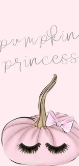 Pink pumpkin with eyelashes and bow, labeled 'pumpkin princess' in stylish font.