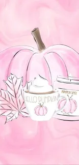 Pink pumpkin artwork with autumn theme.