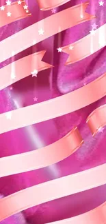 Pink wallpaper with ribbons and stars for mobile aesthetic.