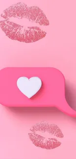 Pink wallpaper with heart and lip graphics on a phone background.