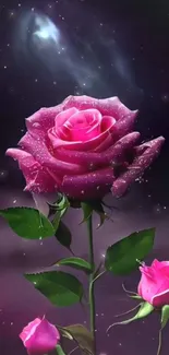 Pink rose with a galaxy backdrop, vivid phone wallpaper.