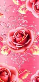 Elegant pink rose wallpaper with floral designs.