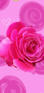 Mobile wallpaper with a blooming pink rose on a floral abstract background.