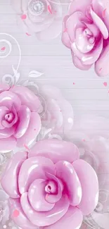 Elegant pink rose wallpaper with decorative accents.