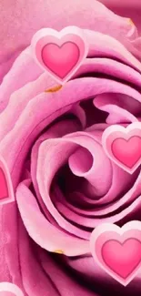 Pink rose with heart motifs mobile wallpaper.