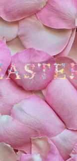 Pink rose petal wallpaper with Easter text.