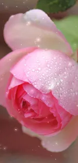 Mobile wallpaper of a pink rose with droplets.