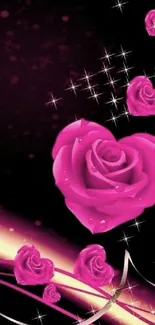 Beautiful pink roses forming hearts on a dark background in mobile wallpaper.