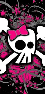 Vibrant pink skull-themed mobile wallpaper with artistic flair.