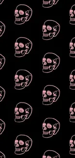 Patterned pink skulls on a black background.