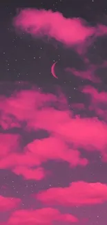 Vibrant pink night sky with clouds and stars wallpaper.