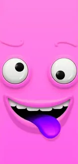 Vibrant pink smiley face wallpaper with tongue out.