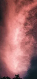 Pink smoke against a night sky wallpaper.