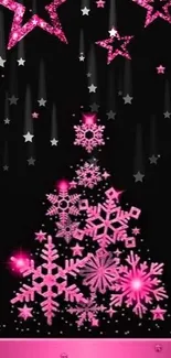 Pink snowflakes and stars mobile wallpaper for Christmas.