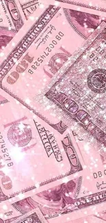 Pink glittering dollar bills wallpaper for phones.