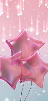 Pink star-shaped balloons on a dreamy gradient background with sparkles.