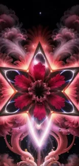 Abstract pink star fractal art with vibrant cosmic design.