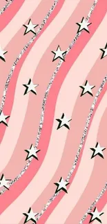 Pink star-striped mobile wallpaper with wavy design.