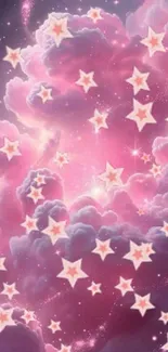 Dreamy pink clouds and stars wallpaper.