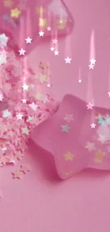 Pink star-themed mobile wallpaper with pastel tones.