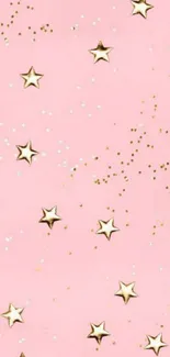 Pink mobile wallpaper with stars and golden speckles.