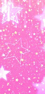 Pink starry wallpaper with glittering stars.