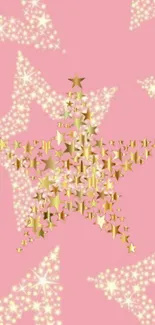 Pink wallpaper with golden star pattern.