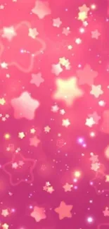 Pink starry night wallpaper with glowing stars.