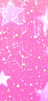 Pink wallpaper with glowing stars on a glittery background.