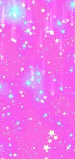 Pink night sky wallpaper with glowing blue stars.