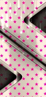 Mobile wallpaper with pink stars and metallic design.