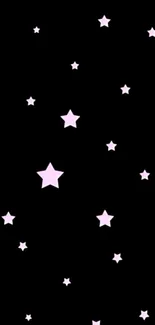 Mobile wallpaper with pink stars on a black background.