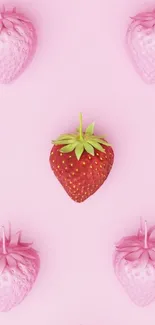 Pink and red strawberry art wallpaper for mobile.