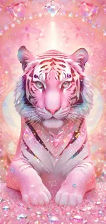 Crystal pink tiger with sparkling details on mobile wallpaper.