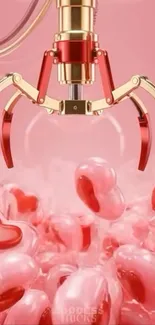 Pink claw machine with heart candies