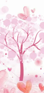 Pink tree with hearts mobile wallpaper