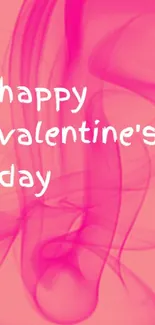 Happy Valentine's Day message on a pink background with elegant swirls.