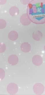 Pink polka dot phone wallpaper with Doki Doki theme.