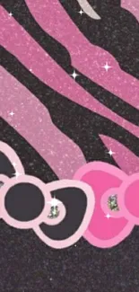 Pink zebra stripes with glitter and bows mobile wallpaper.