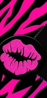 Hot pink zebra print with glitter lips design.