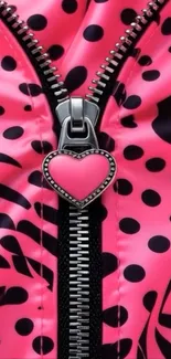 Pink zipper wallpaper with heart design