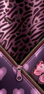 Pink hearts and butterfly zipper wallpaper.