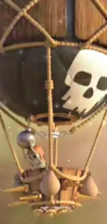 Pirate-themed hot air balloon with a skull design.