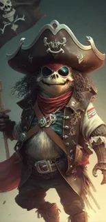 Playful pirate panda in detailed digital art illustration.