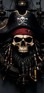 Pirate skull adorned ship with dark theme.