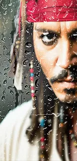 Pirate-themed wallpaper with raindrop effect and intense character focus.