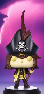 Pirate toy figure with a vivid lightning background.