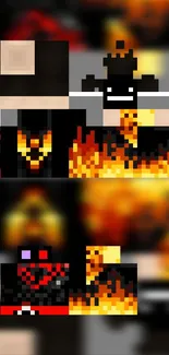 Pixel art wallpaper with fiery design.